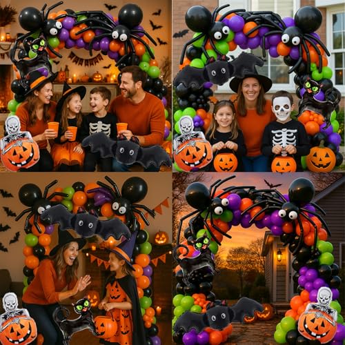 Bonropin 173pcs Halloween Balloon Garland Arch kit with Black Orange Green Purple Balloons Spider Balloons Halloween Foil Balloons for Haloween Theme Party Background Classroom Decorations - image 2
