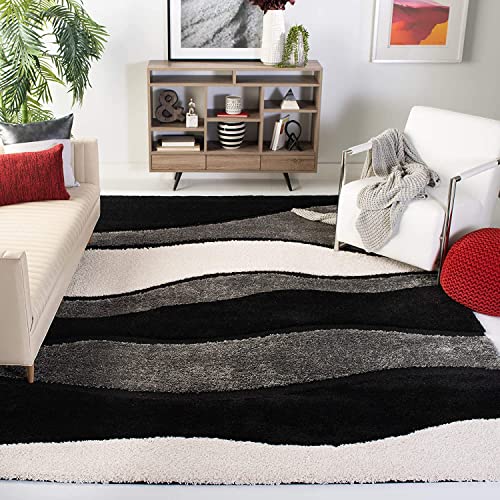 Image of Shaggy Rug for Bedroom Living Room 3X5 FEET Fluffy Plush Area Carpet with Non Slip Backing, Modern Cozy Floor Rug for Home Decor and Comfort (Black- White)
