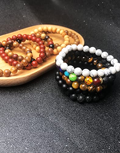Futtmi 10Pcs Wooden Stone Beaded Bracelets For Women Men Natural Healing Semi-Precious Gemstones Beads Bracelets Elastic Stretch Yoga Prayer Wood Beads Bracelet Set #TOP5