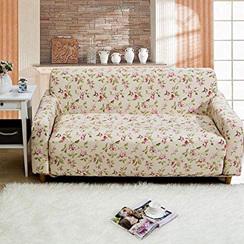 Housse de canapé floral élastique 4 places universelle en polyester