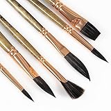 Sable Watercolor Brushes Professional Watercolor Paint Brushes for Artists 6pcs - Variety Shapes with Flat,Pointed Rounds, Dagger Stripper,Fan for Watercolor Acrylic Gouache Inks Painting - Image 3