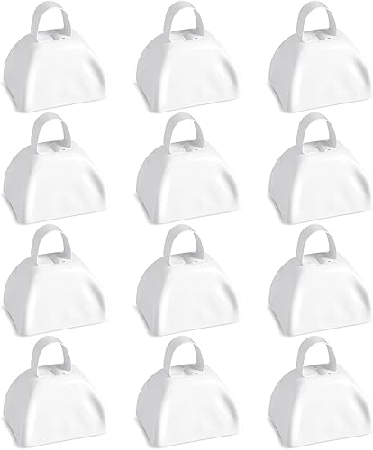 BLUE PANDA Cencerros para eventos deportivos (paquete de 12)  Máquina de ruido de hierro blanco de 3 pulgadas con asas portátiles