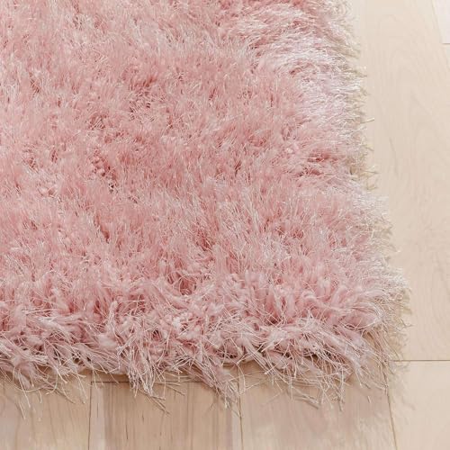 Image of Premium Microfiber Soft Pink Shag Rug 7x10 Feet Featuring Dense Fluffy Texture, Anti Skid Support and Durable Handmade Quality for Living Room, Bedroom and Hallway
