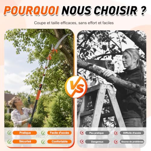 SISUPASSIE Scie à Perche Télescopique 6m avec Hampe Extensible de 1,5 à 6m, Ébrancheur Manuel pour Jardin, Cour et Terrasse – vue 6