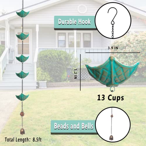 Qipade Rain Chain, 8.3Ft Metal Bronze Umbrella Shape Rain Chain For Eaves Drainage, Outdoor Decor (13 Cups) #TOP2
