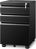 GUIZEEOPO Mobile 3-Drawer Filing Cabinet with Lock, A4/Letter/Legal Size, Matte Black, Fully Assembled for Home Office