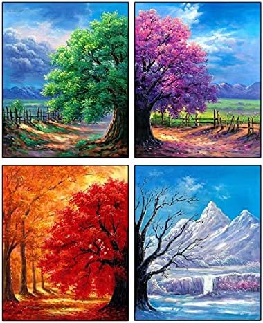Muzagroo Art 4 Pack 5D Diamond Painting Kits for Adults DIY Drill Diamond Art Kits 4 Seasons Wall Art for Living Room Diamonds Arts and Crafts by Numbers for Beginners