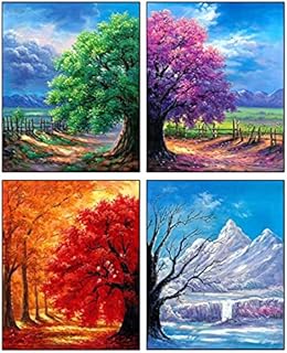 Muzagroo Art 4 Pack 5D Diamond Painting Kits for Adults DIY Drill Diamond Art Kits 4 Seasons Wall Art for Living Room Diamonds Arts and Crafts by Numbers for Beginners