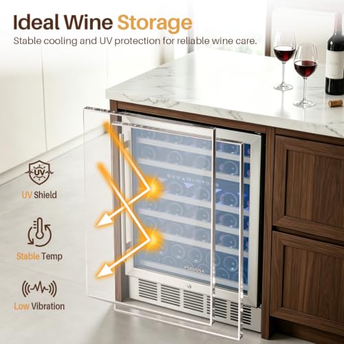 Image of 24 Inch Dual Zone Wine Fridge, 46 Bottle Wine Cooler, UnderCounter
