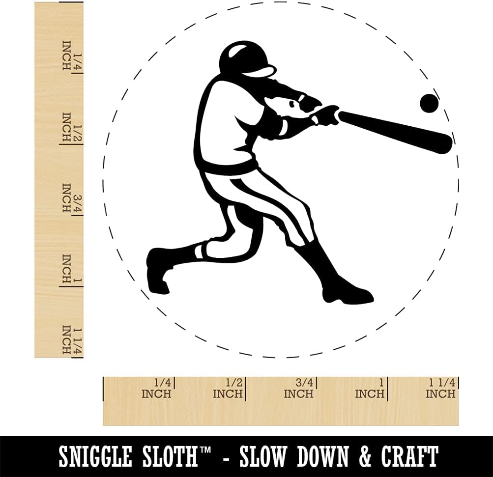 Baseball Player Batter Hitting Ball Self-Inking Rubber Stamp Ink Stamper for Stamping Crafting Planners - 1-1/2 Inch Large - Blue Ink