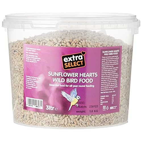 Extra Select Sunflower Hearts Bird Food – Husk-Free, Oil Rich, High Energy Wild Bird Seed for Year Round Feeding – 3 Litre Bucket