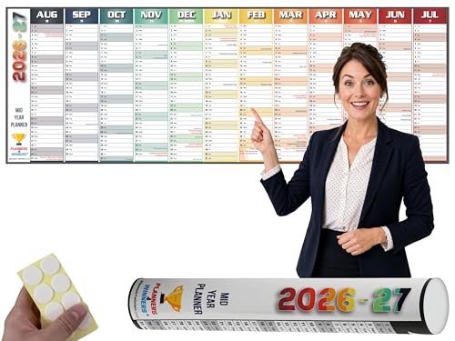 Academic Year Wall Planner 2026-2027 with Extra Wide Size (120 x 42 cm) | Mid Year 26/27 Wall-Planner Runs Aug 26 to Jul 27 | Excellent for office home and school. | Non Laminated ROLLED DELIVERY