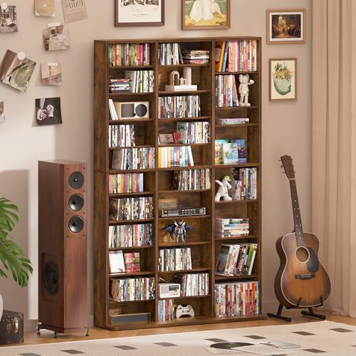 11-Tier-Tall-Display-Cabinet-Brown-Media-Storage-Cabinet-Adjustable-Shelves-Free-Standing-DVD-Organizer-Shelf-Floor-Multimedia-Storage-Manga-Bookshelf-for-Living-Room-Home-Office