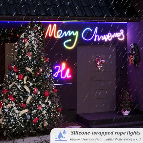 Image of Smart LED Neon Rope Lights, WiFi Gradient RGB+IC Rope Lights Indoor with Remote, Waterproof Flexible DIY LED Strip Lights for Bedroom, Cuttable, Music Sync, Compatible with Alexa, 16.4ft