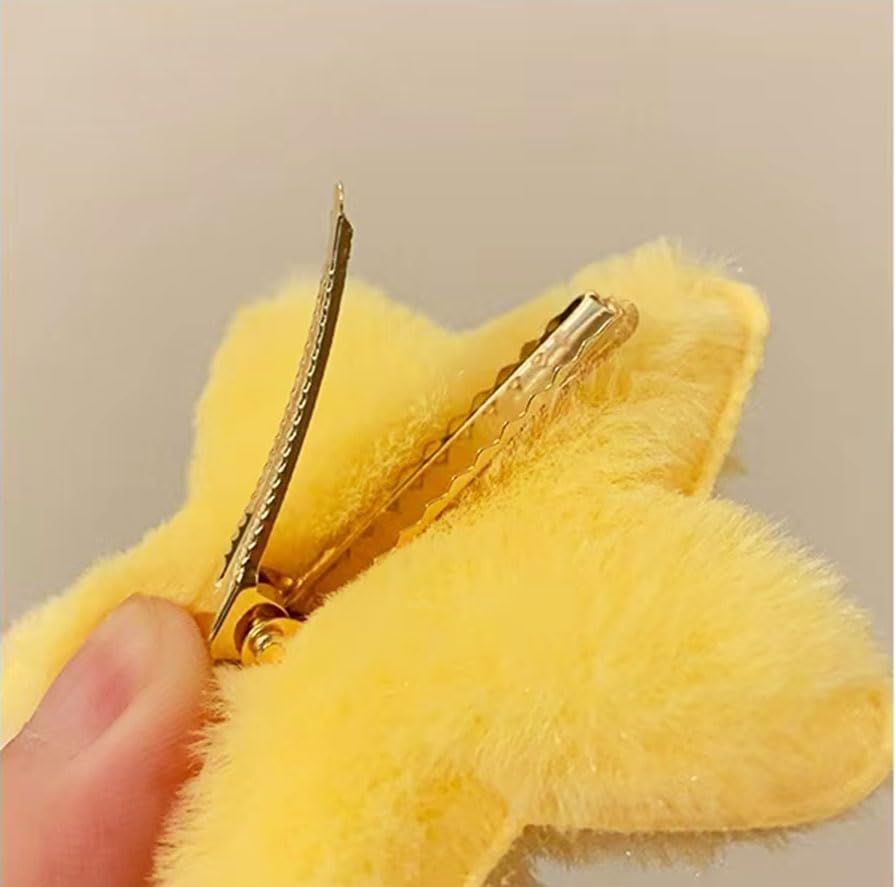 Pinzas para cabello estrella de peluche amarillo 4 pzas miniatura 5