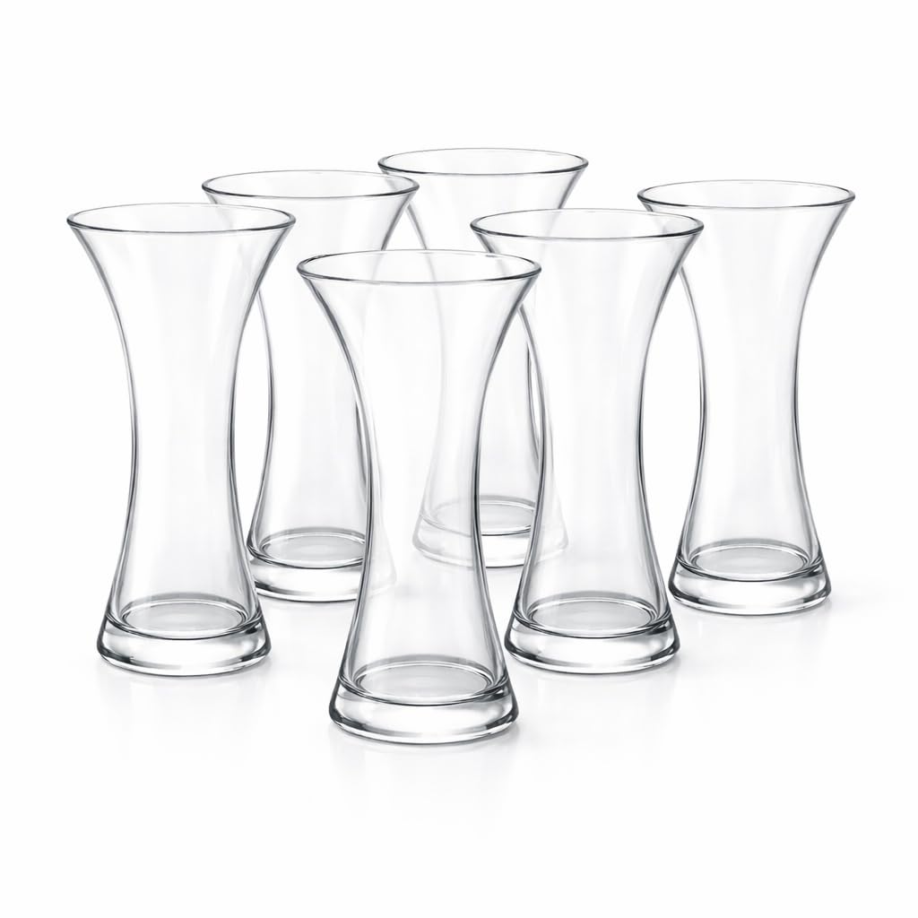 Floralcraft Clear Floralcraft® 20Cm Sophia Glass Vase Set Of 6 – Premium Hand Tied Flower Vases For Weddings, Table Centrepieces & Home Décor
