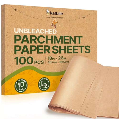 Image of Katbite Parchment Paper Sheets Heavy Duty, 18x26 Inches 100 PCS Precut Baking Parchment, Unbleached, Non-stick, Non-toxic, Extra Strong, Flat Baking Paper for Oven, Cooking, Grilling, Air Fryer