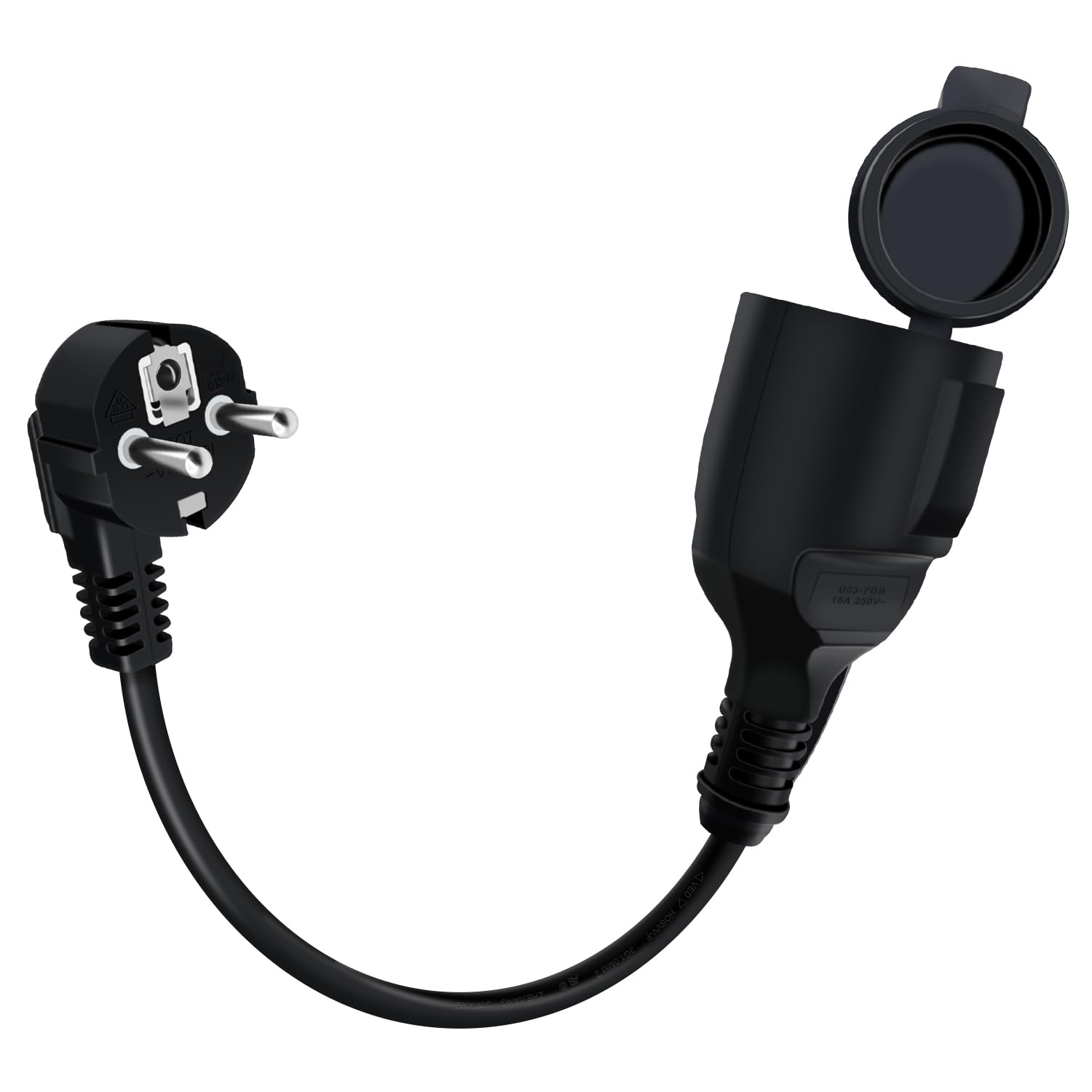 Rallonge Électrique Schuko Coudé 16A 250V IP44 0.3m Noir