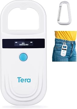 Tera Pet Microchip Reader Scanner with D-Ring RFID Portable Animal Chip ID Scanner with OLED Display Screen Rechargeable Data Storage Tag Scanner EMID FDX-BISO11784/85 for Dog Cat Animal Management