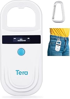 Tera Pet Microchip Reader Scanner with D-Ring RFID Portable Animal Chip ID Scanner with OLED Display Screen Rechargeable Data Storage Tag Scanner EMID FDX-B(ISO11784/85) for Dog Cat Animal Management