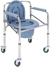 Cadeira de Banho com Rodas 4 Rodas Dobrável 100kg Cadeira Higiênica com Comadre Assento Dobrável para Banheiro Idosos e Mobilidade Reduzida