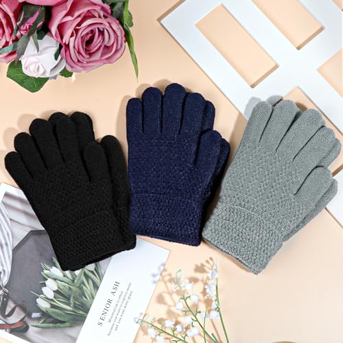 Image of ONESING Kids Knit Gloves - Stretchy Gloves for Boys Girls Winter, Solid Finger Gloves for Children