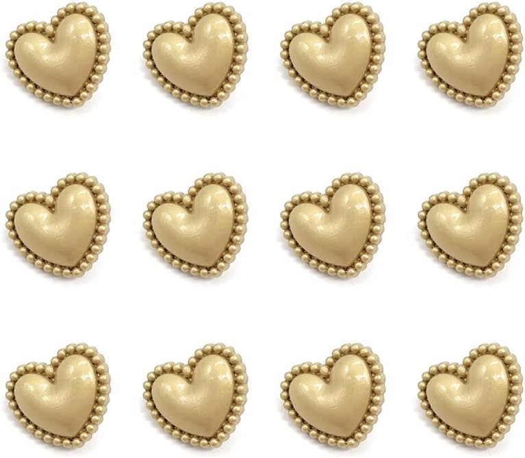 Chic Haute Couture - Botones de metal con forma de corazón, botón dorado en forma de corazón, accesorios de ropa hechos a mano, botones de costura,