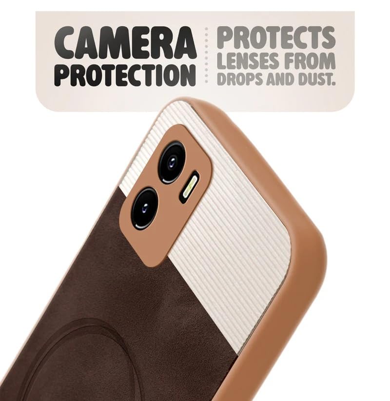 Image of Bintage CASE Mac Safe Design Hard Light Weight Back Case | Soft Border Camera Protect | Dual PU Leather Finish Back Cover Compatible for Vivo Y15c / VIVO Y15s - White & Cherry Brown
