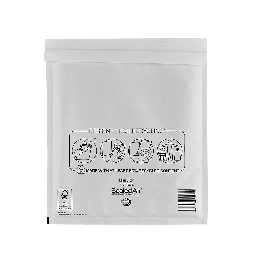Mail Lite E/2 (220 x 260mm) Bubble Padded Envelopes - White (Box of 100)