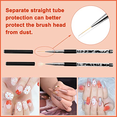5 Pcs Nail Art Liner Brushes Set,Brush Nail Design Drawing Pen Ultra Fine Tip(5/7/9/10/17Mm) With Acrylic Rhinestone Handle,3D Painting Decorative Nail Tools For Home Diy And Salon #TOP2
