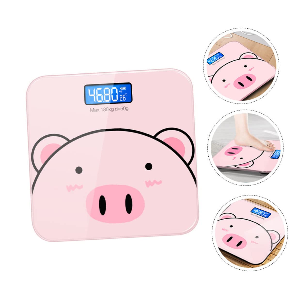 Hohopeti Báscula y Digital de Peso Corporal Vidrio Templado Diseño de Dibujos Animados Precisión de 2 Decimales para Uso Doméstico y Obsequio Práctico