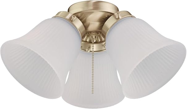 7784500 Three-Light LED Cluster Ceiling Fan Light Kit, Polished Brass Finish with Frosted Ribbed Glass