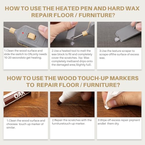Image of Laminate Floor Repair Kit, Wood Furniture Repair Kit with 11 Colors Hardwood Floor Wax and 8 Colors Furniture Markers, Vinyl Linoleum Floor Repair kit Covers Scratches, Stains, Hole, Cracks