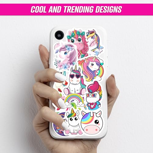 Image of FlyBuyHub Aesthetic Vinyl Stickers for Phone Case, Laptop, Notebook, Diary, Water Bottle, School Bag - Self-Adhesive Set of 50 Glossy and Waterproof (Unicorn)