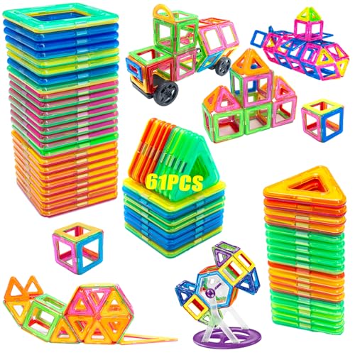 Kinyoda Magnetische Bausteine, 61 Pcs Magnetspielzeug,Magnetbausteine...