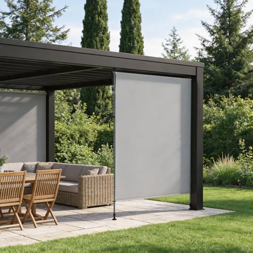 UISEBRT Klemmmarkise Senkrechtmarkise mit Handkurbel ohne Bohren 150x310 cm Vertikalmarkise Ausziehbar & Blickdicht & Wasserfest Sonnenrollo Sichtschutz Sonnenschutz Windschutz Hellgrau