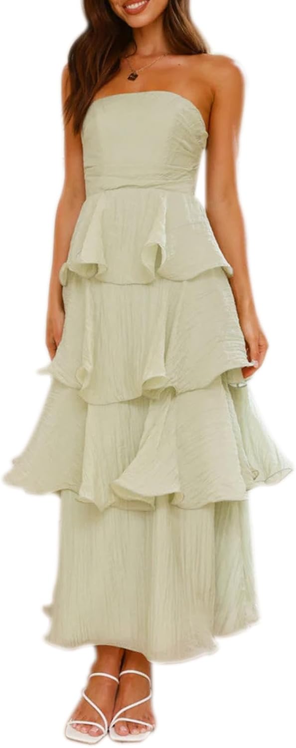 princess polly baby blue dress Bonnorth Womens Summer Strapless Maxi Dress Ruffle India