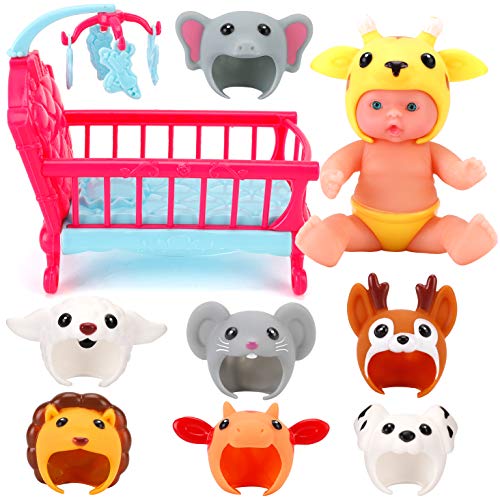 Liberty Imports 7-inch My Sweet Mini Baby Doll with Animal Friends Theme Hats and Accessories Playset