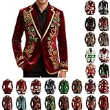 Christmas Sports Coat Men's Christmas Blazer Vintage Holiday Corduroy Suit Jacket Slim Fit Fashion Casual Sport Coat Trendy Winter Colthes Red XXL