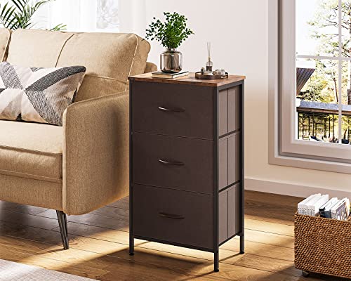 Kkl Dresser For Bedroom With 3 Drawers, Fabric Storage Nightstands, Small Chest Of Drawers, Bedside Table With Removable Bins Organizer Unit For Living Room Closet College Dorm Office, Brown #TOP1