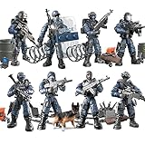 ENHANA 8 PCS Building Block City Policeman Action Mini-Figures with Multiple Military Weapons Accessories SWAT Model Equipment Assembly Building Toys Party Favors Gift for Boys
