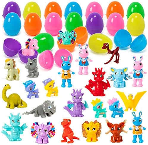 YIHONG 24 Pcs Prefilled Easter Eggs with Mini Assembling Toys Inside for Boys, Surprise Eggs for Easter Hunts, Basket Stuffers, Party Favor