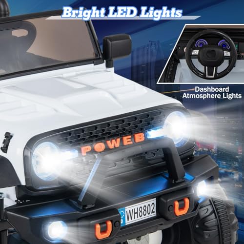 OLAKIDS 24V Ride On Car, 2WD/4WD Switchable 2 Seater Kids\' Electric Vehicle Jeep Truck with 20\" Wide Seat, 4X550W Power Wheels, Remote Control, Soft Brake, LED Light, Music (Ivory) - Thumbnail 6