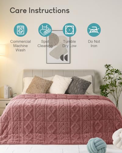 Image of Cottonblue Jacquard Weighted Blanket 15 lbs for Adults Twin Size, Ultra Soft Sherpa Fleece Blanket for Relax and Sleep, Cozy Comfort Heavy Bed Blankets with Glass Beads, 48x72 Inches, Apricot Pink