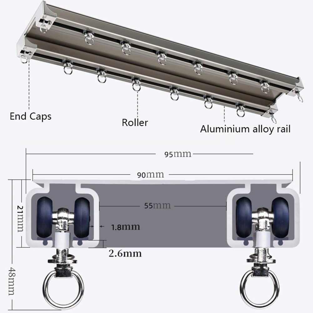 Heavy Duty Silent Ceiling Mount Track, Aluminum Alloy Rail for Living Room, Bedroom, Hospital - Smooth Glide, Durable, Easy Installation, Noise-Free Operation