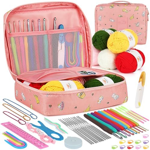 Aeelike Crochet Kit for Beginners- Ideal DIY Craft Gift for Women, Pink