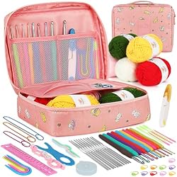 Aeelike Crochet Kit for Beginners- Ideal DIY Craft Gift for Women, Pink | Crochet Starter Kits with Yarn, Ergonomic Hooks & Storage Case, Learn-to-Crochet Set for Adults, Kids & Seniors