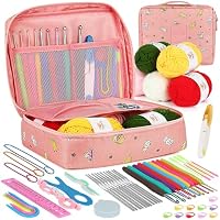 Aeelike 59 Stück Häkelnadel Set Rosa Katze Häkelset für Anfänger, Bunte Häkelnadeln mit Weichem Griff für Häkelgarn und wolle, 0,6 mm - 6,0 mm Ergonomische Häkelnadeln Set mit Häkeltasche, Zubehör