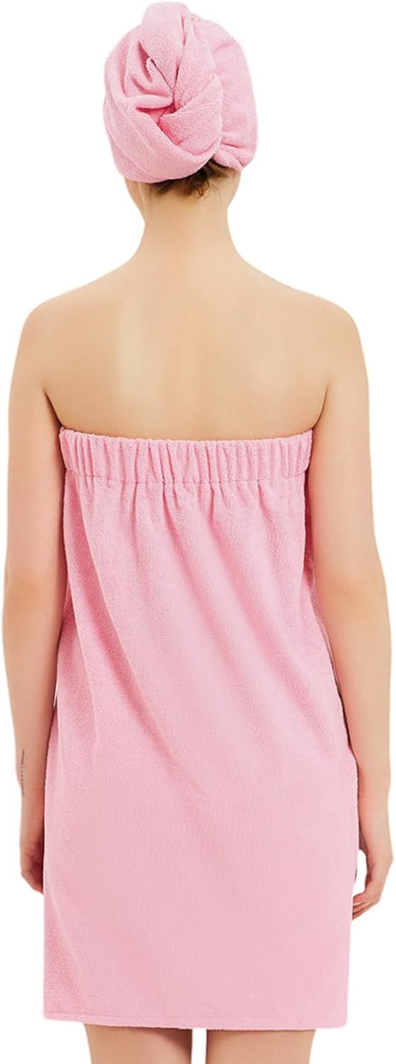 Womens Bath Body Wrap & Hair Towel Shower Spa Wrap Robe Adjustable Closure Bathrobe - Image 4