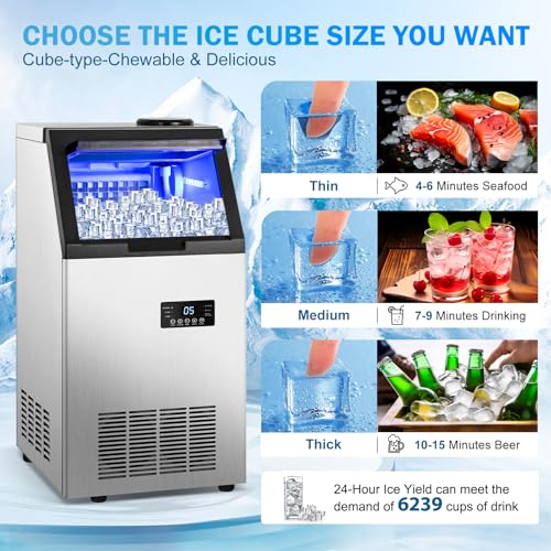 Image of Commercial Ice Maker Machine 155Lbs /24H, 15 inch Wide Under Counter /Freestanding Ice Machine, 45 Ice Cubes in 4-15 Mins, 35Lbs Ice Storage, 2 Water Supply Modes, Built-in Ice Maker for Home, Bar, Outdoor